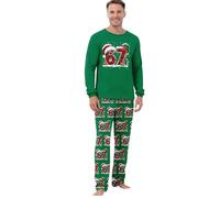 67 Meme Pyjamas Set Women Men Six Seven Number 6 7 Christmas Pajamas Sleepwear Long Sleeved Tops And Pants 2 Piece Outfit Xmas Pjs For Women Mens (Green, M)