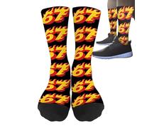 67 Meme Six Seven Socks Boys Funny 6 7 Meme Socks Fashion Yellow Flames Six Seven Design Black Stockings For Kids Teens Girls Adults