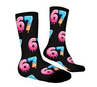 67 Meme Socks Ice Creams, 1 Pair Funny Crew Socks With 6 7 Number, Christmas Sports Sock Non-Slip, Novelty Footwear For Women Men Girls Boys For Travel Gym Pilates Yoga Hiking Climbing Running