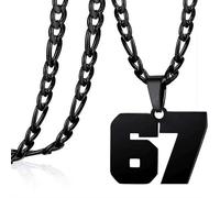 67 Number Pendant Necklace, Stainless Steel 67 Chain Necklaces, Funny Six Seven Meme Pendant Necklace, Novelty 6 7 Jewelry Gifts Unisex (Black 1pcs)
