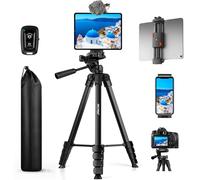 67" Phone Tripod, MACTREM Tripod Stand for iPad iPhone Tablet Camera with 2 in 1 Mount & Wireless Remote, Aluminum Extendable iPhone Tripod for Video Recording/Selfies/Live Stream/Vlogging