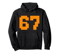 67 Pixel Block Number Graphic Vintage Arcade 8-Bit Style Pullover Hoodie