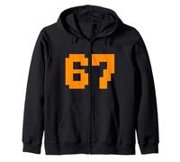 67 Pixel Block Number Graphic Vintage Arcade 8-Bit Style Zip Hoodie
