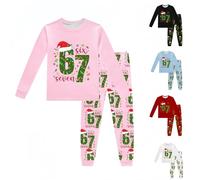 67 Pyjamas, Six Seven Number Boys and Girls Pyjamas, 6 7 Meme Long Sleeve Tops and Pants Xmas PJs, Family Matching Christmas Pajamas