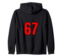 67 Retro 80s Numeric Six Seven Statement Minimal Design Zip Hoodie