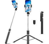 67" Selfie Stick Tripod, Portable Cell Phone Tripod with Wireless Remote Control, 360° Rotating Extendable All-in-1 Travel Stand for Selfies Video Recording, Compatible with IOS/Android, Silver Black