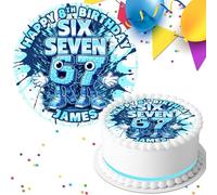 67 SIX SEVEN HAPPY BIRTHDAY PERSONALISED 7.5 INCH PRE-CUT EDIBLE ICING CAKE TOPPER DECORATION M-581