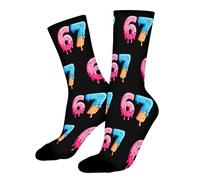 67 Socks Ice Cream, Funny 67 Meme Socks, Christmas Novelty Ice Cream Six Seven 6 7 Crew Sock, Soft Breathable Fun Number Christmas 6 7 Six Seven Meme Sock, for Boys Girls Men Women Gift
