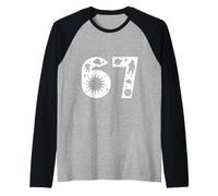67 Space UFO Astronaut Planet Number Graphic Design Raglan Baseball Tee