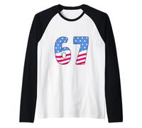 67 Stars and Stripes Number Graphic Patriotic Style Lucky 67 Raglan Baseball Tee