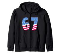 67 Stars and Stripes Number Graphic Patriotic Style Lucky 67 Zip Hoodie