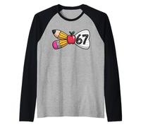 67 Teacher Pencil Apple Fun Back to School for Educators Raglan Baseball Tee