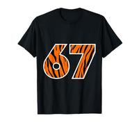 67 Tiger Stripe Number Wild Cat Theme Bold Graphic Design T-Shirt