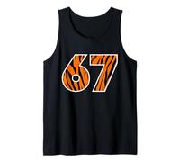 67 Tiger Stripe Number Wild Cat Theme Bold Graphic Design Tank Top