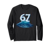 67 Wave Six Seven Meme Big Ocean Wave Fun Water Kids Teens Long Sleeve T-Shirt