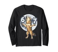 67 Wolf Howling Full Moon Gen Alpha Kids Teens Slang Meme Long Sleeve T-Shirt