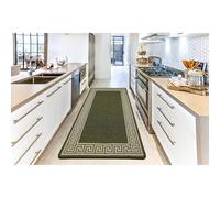 (67 x 220cm (2 ft 2" x 7 ft 2")) Machine Washable Non Slip Greekey Gel Back Door Entrance Mats-Green Cream