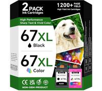 67 XL Ink Cartridges Black/Color Combo Pack Compatible for HP Ink 67 67XL High Yield Replacement for HP67 Work for HP DeskJet 2855e 2755e 1255 4100 2800e 2755e ENVY Pro 6455 6485 6000 Printer (2 Pack)
