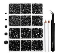 6736pcs Hotfix Rhinestones Flatback,Black Rhinestones for Crafts Clothes Mixed 5 Sizes, Hotfix Crystals with Tweezers and Wax Pencil Kit, SS6-SS30,Jet Black