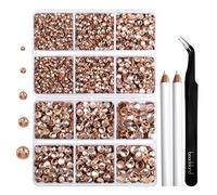 6736pcs Hotfix Rhinestones Flatback,Light Peach Rhinestones for Crafts Clothes Mixed 5 Sizes, Hotfix Crystals with Tweezers and Wax Pencil Kit, SS6-SS30,Champagne