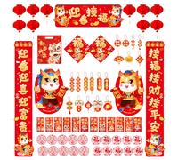 67Pcs Chinese New Year Decoration Set, Couplets, Window Stickers, Lanterns, Red Envelopes, Fu Characters, Horse Door Stickers, Hanging Ornaments for 2026 Spring Festival (Style A)