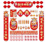 67Pcs Chinese New Year Decoration Set, Couplets, Window Stickers, Lanterns, Red Envelopes, Fu Characters, Horse Door Stickers, Hanging Ornaments for 2026 Spring Festival (Style B)