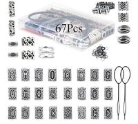 67Pcs Hair Rune Beads Accessories, Silver Plated Beard Decorative Beads, Hair Headpiece Woven Accessories