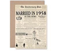 67th Anniversary Card for Men Women - Newspaper Married in 1958 - Happy 67 Year Wedding Anniversary Card for Wife Companion Partner Husband, A5 Anniversaries Greeting Cards