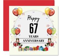 67th Anniversary Card for Husband Wife - Party Balloons - Happy 67th Wedding Anniversary Card for Partner, 145mm Greeting Cards Anniversaries