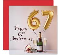 67th Anniversary Card for Women Men - Balloons & Bottle of Bubbly - Happy 67 Year Anniversary Card for Husband Companion Wife Partner, 145mm Wedding Anniversaries Greeting Cards