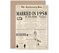 67th Anniversary Card for Women Men - Newspaper Married in 1958 - Happy 67 Year Wedding Anniversary Card for Companion Partner Husband Wife, 5x7 Inch Anniversaries Greeting Cards