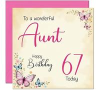 67th Aunt Birthday Card - Beautiful Butterfly Floral Aunts Birthday Card for 67 Year old Sixty Seven Sixty Seventh