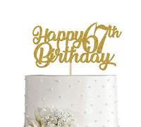 67th Birthday Cake Topper, Gold Glitter Cheers To 67 Years Party Decoration, Supply