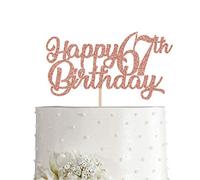 67th Birthday Cake Topper, Rose Gold Glitter Cheers To 67 Years Party Decoration, Supply