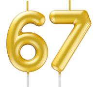 67th Birthday Candle Gold - Number 67 Cake Candle, 3D Candle for 67th Birthday/Anniversary Cake Decoration