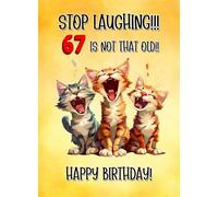 67th Birthday Card For Anyone (Funny Cat Humour Laughing) - From Friend Family Greeting Gift Keepsake Blank Inside Humorous Novelty Animal Lover Premium Quality