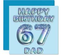 67th Birthday Card for Dad - Blue Glitter Party Balloons - Happy Birthday Cards for 67 Year Old Dad Father from Son Daughter, 145mm Bday Greeting Cards Gift