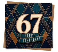 67th Birthday Card for Her, Gold 67, Art Deco Geometry