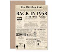 67th Birthday Card for Men Women - Newspaper Back in 1958 - Happy 67 Birthday Cards for Cousin Neighbour Uncle Nanny Wife Nan, A5 Bday Greeting Cards