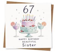 67th Birthday Card for Sister, Beautiful Cocktail Cake Design