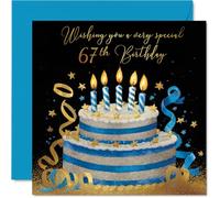 67th Birthday Cards for Men Women - Gold & Silver Cake - Happy Birthday Card for 67 Year Old Man Woman Brother Auntie Husband Grandma, 145mm Bday Greeting Cards