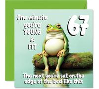 67th Birthday Cards for Women Men - Young and Fit Frog - Happy Birthday Card for 67 Year Old Woman Man Uncle Nanny Auntie Husband, 145mm Bday Greeting Cards