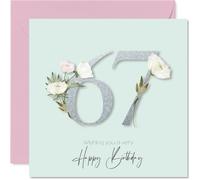 67th Birthday Cards for Women - Fancy Floral Flowers - Happy Birthday Card for 67 Year Old Woman Cousin Neighbour Sister Wife, 145mm Bday Greeting Cards