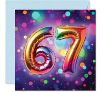 67th Birthday Cards for Women Men - Rainbow Foil Balloon - Happy Birthday Card for 67 Year Old Woman Man Husband Auntie Neighbour Brother, 145mm Bday Greeting Cards