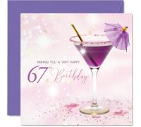 67th Birthday Cards for Women - Purple Cocktail - Happy Birthday Card for 67 Year Old Woman Cousin Wife Auntie Friend, 145mm Bday Greeting Cards