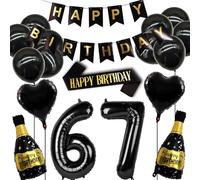 67th Birthday Decorations Set Women and Men, Black Gold 67 Decoration Balloon, 67th Birthday Party Supplies Including Banner, Shoulder Strap and Wine Bottle Balloon