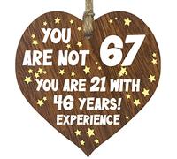 67th Birthday Gift For Women Men Wooden Heart Plaque, Dark Wood Sign Keepsake, Happy Birthday Mum, Grandma, Dad, Husband, Wife, Uncle, Mum Gifts From Son, Nan, Grandad Birthday Present