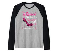 67th Birthday High Heel A Queen was Born in November 1958 Raglan Baseball Tee