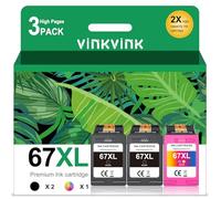 67XL Ink Cartridge Replacement for HP 67 67 XL Work for DeskJet 2755 2725 2723 2722 1255 DeskJet Plus 4152 4155 Envy Pro 6458 6455 6052 Printer(2 Black,1 Color )