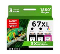 67XL Ink Cartridges for HP 67 XL Black Color Combo 3-Pack Replacement for HP67 HP67XL for Printer 2700 2700e 4100 6400 4155e 2755e 6000 2855e 2752e 4100e 6458 6455e 4152 6055e 6052e 4152e 2742e 6400e